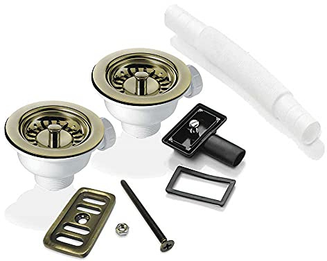 2X 90mm Waste and Overflow Kit for Astini, RAK, Rangemaster Ceramic Sinks-Bronze
