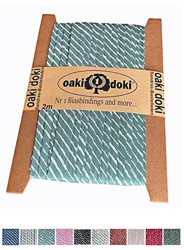 Sandras-Bastelladen Schrägband/Einfassband Baumwolle mit Streifen Muster gefalzt 2m x 20mm 9008-Petrol