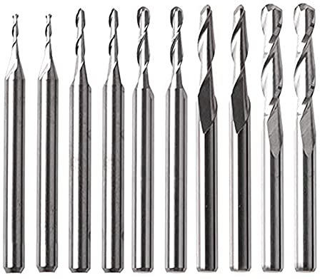 Bestgle 10pcs Tungsten Carbide Ball Nose End Mill Cutter, 1/8 Shank 2 Flutes Straight Bit End Milling Engraving Cutter CNC Router Spiral Bits Set 1/1.5/2/2.5/3.175mm