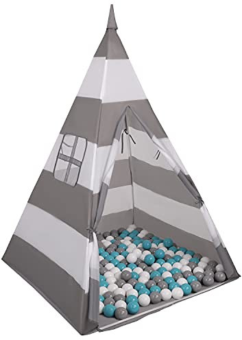 Selonis Tipi Spielzelt Mit 200 Bälle 6 cm Indianerzelt Für Kinder, Grau