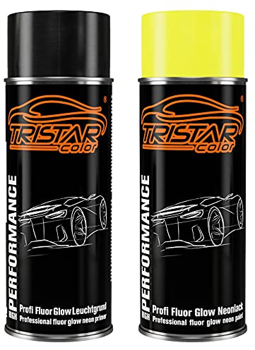 TRISTARcolor Fluor Glow Neonlack Set Leuchtgrund 400 ml Gelb matt | Spraydose, Sprühdose, Autolack, schnell trocknend, hell leuchtende Neonfarben, Rostschutz, Made in Germany