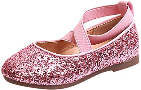Scarpe con Paillettes da Ragazza Sandalo Bambino Glitter Principessa Damigella Mary Jane Scarpe Basse Partito Bambina Scarpe Battesimo Primavera Elegante (Rosa, 28)