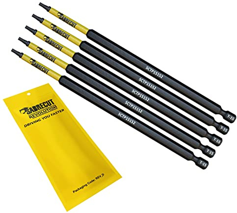 5 x SabreCut SCTP15152_5 152mm T15 TX15 Torx inviolable sécurité tournevis à percussion magnétique jeu d'embouts robustes compatibles avec Dewalt Milwaukee Bosch Makita et plus