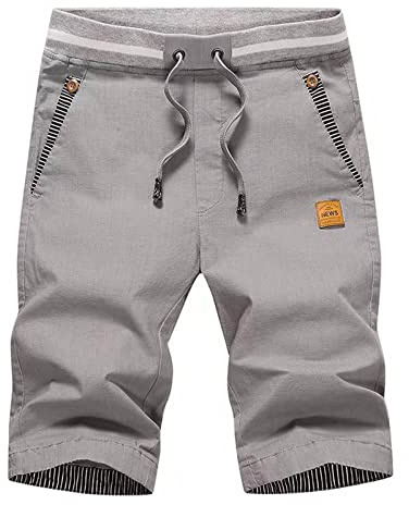 JustSun Mens Shorts Summer Casual Shorts with Pockets Chinos Cotton Elastic Waist Grey 3X-Large
