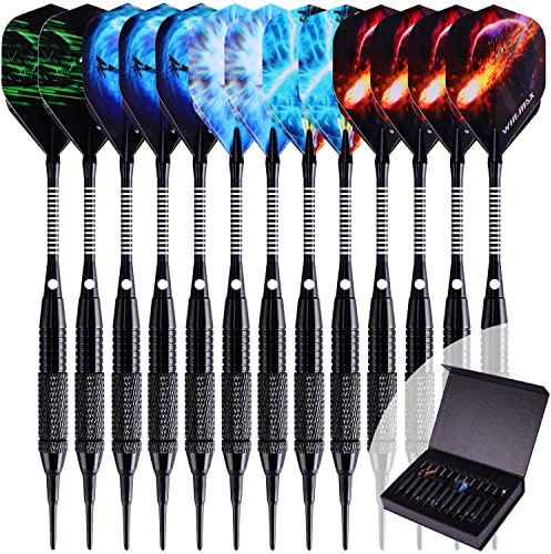 WIN.MAX Dartpilar med plastspets för elektronisk dartskiva 12 stycken mjuka pilar set, 18 gram professionella mjuka pilar pilar