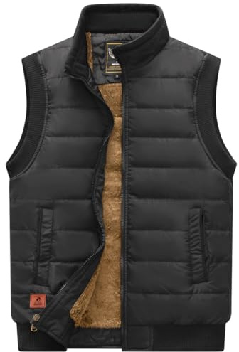 Msmsse Mens Casual Quilted Vest Outerwear Zip Up Fleece Lined Windproof Warm Padded Thick Insulated Work Vest for Men Black 2XL