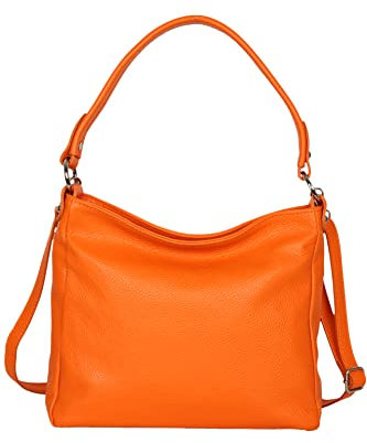 AMBRA Moda GL35 - Damen Handtasche Schultertasche Umhängetasche aus genarbtem Rindsleder (Orange)