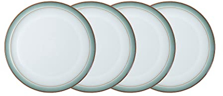 Denby Lot de 4 assiettes moyennes vertes Regency - Passe au lave-vaisselle et au micro-ondes - 22 cm - Vaisselle en céramique verte et blanche - Assiettes à déjeuner résistantes aux éclats et aux