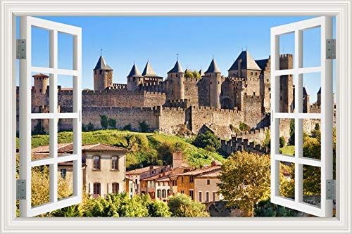 JUGGO 3D Fake Window Wall Sticker Mural Decal Europe Castle Architecture Beautiful Landscape Wallpapers PVC Vinyl Stickers (Color : 18, Size : 80x120cm)