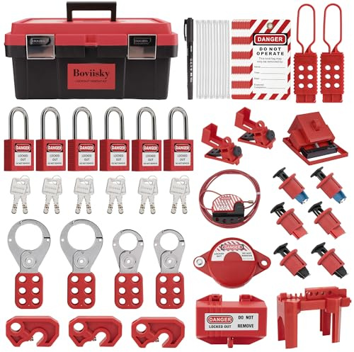 Boviisky Lockout Tagout Kit Electrical Loto - Hasps, 6 Safety Padlocks,Clamp on and Universal Multipole Circuit Breaker Lockouts - Pole Breaker with Tool Box