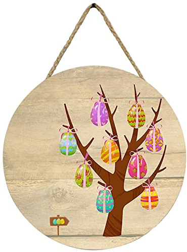 Ostern Hängegirlande für den Innen und Außen Wanddeko Wandbehang Rund Ostern Holz Hängeschild Heimdeko Wanddeko Festival Atmosphäre Türschild Holzschild Osterkranz mit Hase Osterhase Kranz Osterdeko