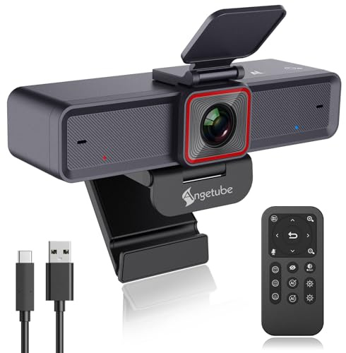 Angetube 4K AI Webcam: AI-Tracking Web Camera Dual AI Noise-Cancelling Microphones - HDR-Enabled, USB 3.0, Remote Control, Sony_Sensor, Adjutable Field of View, Work with Teams, Zoom, Webex