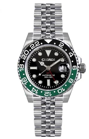 NIADI Cronos NH34 Automatische klassische GMT Armbanduhr bidirektionale Keramikblende Saphirglas 20 ATM Edelstahl Kleid Herren Uhren, farbe 1