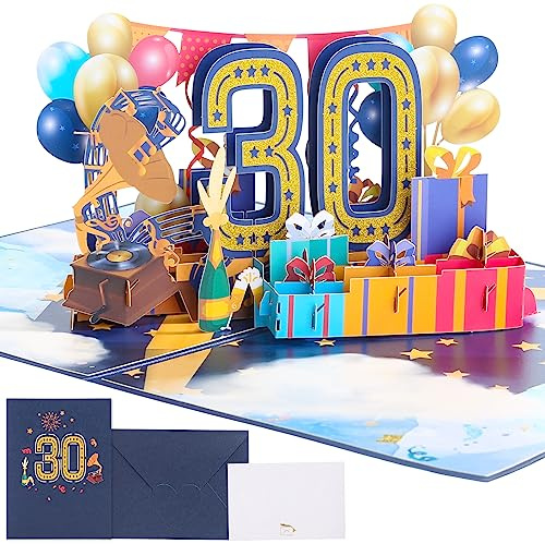 Geburtstagskarte 30. 3D Pop Up Karte zum 30 Jahrestag Geburtstag Grußkarte Geburtstagskarten mit Umschlag für Männer Frauen Mütter Freunde Hochzeitstag Romantik Geschenk-Karte Geburtstagsgeschenk