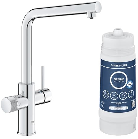 GROHE Blue Pure Minta - Einhand-Spültischbatterie mit Filterfunktion (L-Auslauf, Einlochmontage, schwenkbarer Auslauf), chrom, 30600000