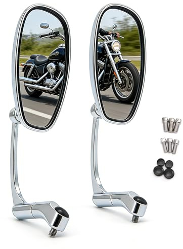 APEBAZY Motorradspiegel Chrome Oval Motorrad Spiegel Aluminium motorrad rückspiegel Kompatibel mit Chopper Bobber Cruiser Street Bike