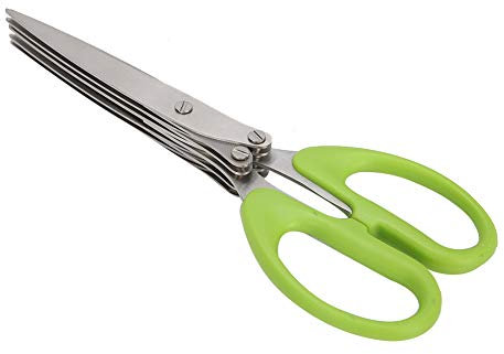 Tijeras para hierbas de 5 capas con mango verde, tijeras de cocina domésticas para manualidades, trituración de papel y para preparar alimentos saludables