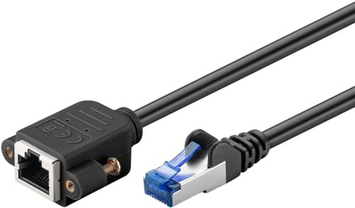 goobay 65643 Câble d'extension CAT6A (CU) S/FTP (PiMF)/CAT 6A pour câble Ethernet/Prise RJ45 à prise RJ45 avec bride de montage/500 MHz/2 m, noir.