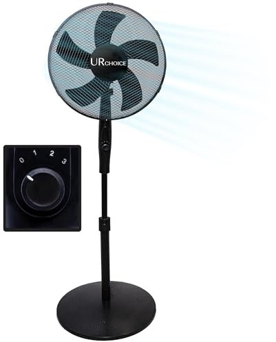 16 Pedestal Fan – Adjustable Height & 3-Speed Rotary Control | Quiet Oscillating Standing Floor Fan for Bedroom, Home Office – Stable, Energy-Efficient Cooling & Powerful Airflow – 𝗨𝗥 𝗖𝗛𝗢𝗜𝗖𝗘