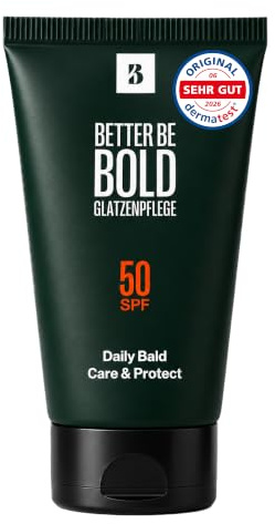 BETTER BE BOLD Glatzenpflege mit UV-Schutz LSF 50 | Glatzenpflege für Glatze & Gesicht | Dermatologisch getestet | Sheabutter & Anti-Aging | Parfümfreie Glatzencreme