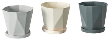 3 Pezzi Vasi Per Piante in Plastica, Vasi per Piante,Vasi decorativi per piante da interno,con fori di drenaggio e piattini, set di vasi da fiori in plastica, per interni ed esterni (13x13x12cm)