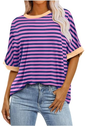 HOOUDO T-Shirts mit Farbverlaufsgrafik für Damen, Sommer, lässig, übergroß, T-Shirts, Rundhalsausschnitt, Trendige Tunika-Oberteile, lockere Blusen, Kleidung Damen Top Sommer