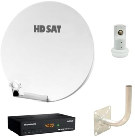 Pack HDSAT Parabole Satellite Fibre Blanche 60cm + LNB Single + Décodeur Satellite HD TNTSAT Astra + Carte + Bras Coudé