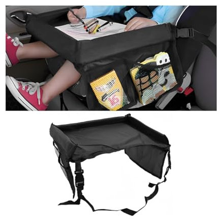 CGEAMDY Bandeja Para Asiento de Coche Niños, Mesa Trasera Con Bolsillos Laterales, Fácil de Limpiar (Negro)