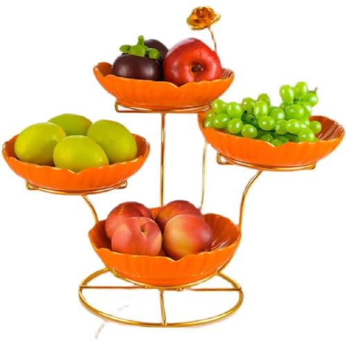 Frutero Estantes Frutero 4 Estantes De Cerámica, Un Estante con Soporte De Metal Cesta Frutero para Fruta Amarillo