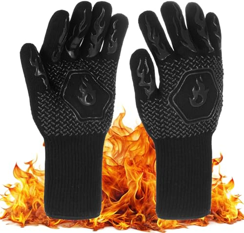 M METERXITY Grilling Gloves Heat Resistant BBQ Gloves, 1472°F High Temp Resistance Silicone Fireproof Gloves, Grill Mitts for Outdoor Grill/Barbecue/Cooking/Smoker Oven Gloves [Black]
