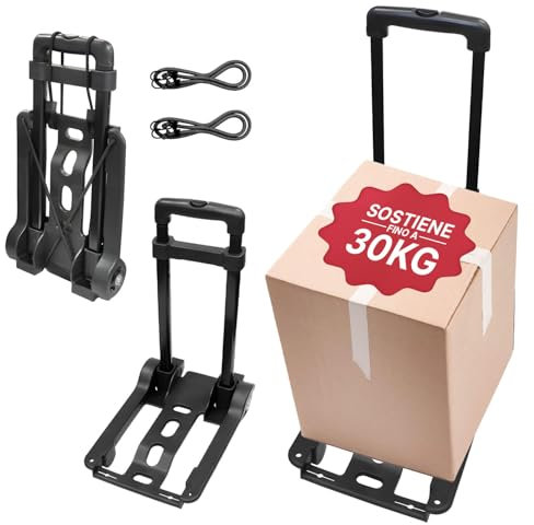 Avilia Carrello Pieghevole con Ruote in Naylon e Acciaio 47x8x25cm Nero - Dotato di 2 Funi Elastiche per Mantenere i Carichi Fissi e Sicuri con Capacità Fino a 30kg - Materiali Resistenti e Leggeri