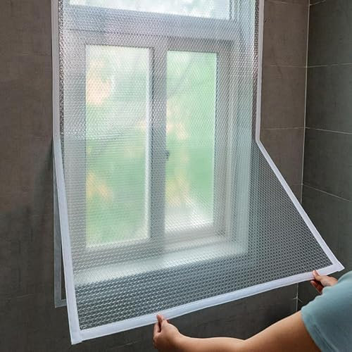 ZHUOZ1T Fenster-Isolierset,Fenster-Isolierfolie,Wärmeschutzvorhang,Thermo Isolier Schutz Vorhang,Kälteschutz,Winddicht,Staubdicht,Selbstklebend,Stanzfrei,Wiederverwendbar (115cm x 200cm)
