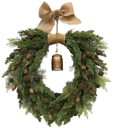 Türkranz Weihnachten Außen, Weihnachtskranz Haustür, Weihnachtsdeko Türkranz, Weihnachts-Adventskranz Mit Schleife Und Glocke, Künstliche Weihnachts-Kiefernkränze Mit Tannenzapfen Für Das Heimgeschäft