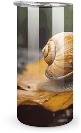 RTSEBVN Trinkbecher aus Edelstahl, Kaffeetassen mit Schnecke in Blättern, vertikaler Druck, geeignet für Auto, Reisen, Büro