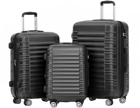 BEIBYE Reisekoffer 2088 Hartschalekoffer Gepäck Koffer Trolley Set, Kofferset in 14 Farben (Schwarz)