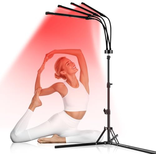 Relhafethy Rotlichtlampe mit Ständer, 660nm&850nm 32 Watt Infrarotlampe, 10/20/30 Minuten Einstellungen, 5 Helligkeitsstufen, 180-LEDs, Höhenverstellbar, Red Lights für Heim und Büro