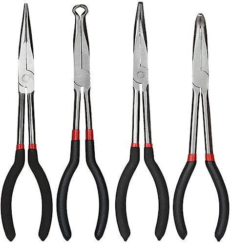 Etyrerre Pliers Steel Straight Needle Nose Pliers Pliers Accessories 11-Inch Long Needle-Nosed Pliers Include Straight, 45-Degree, 90-Degree and O-Type Pliers