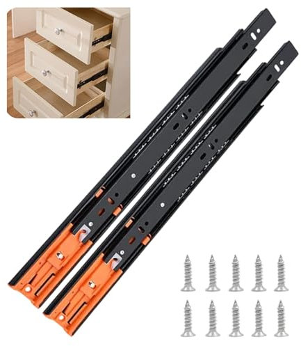 Mixtric Rails Coulissants, Quincaillerie pour Meubles, Rail De Tiroir À Fermeture Amortie, Coulisses D'armoire en Acier Froid À Trois Sections, pour Table À Manger Et Bureau,Noir,16in