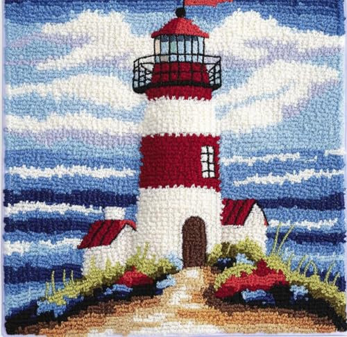 ORLUMY Tier Diy Knüpfen Set Erwachsene, Leuchtturm 43X43Cm,17X17Zoll Knüpfkissen Set Zum Sticken Und Stricken,Geschenk Für Erwachsene/Anfänger