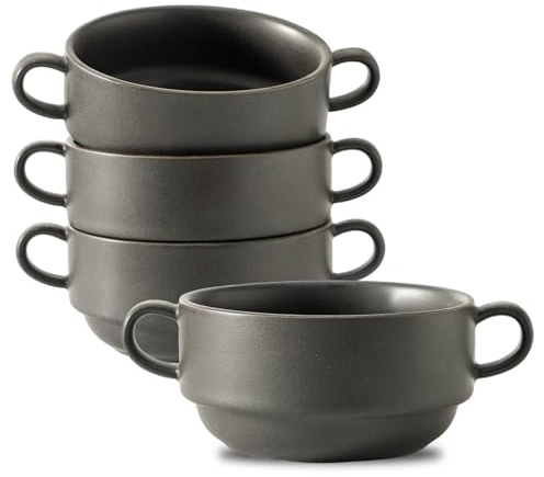 Tikooere Suppenschalen mit Griffen, Keramik, französische Zwiebelsuppenschalen, 625 ml, Suppentöpfe für Chili, Rindfleisch, Eintopf, ofenfest, mikrowellenfest, spülmaschinenfest, 4 Stück