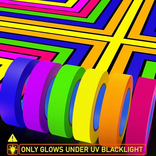 Teouuas 6 Piezas Cintas Adhesivas de Neón Fluorescentes, Cinta Uv Reactiva a La Luz Negra, Cinta luminosa, 1,5cm X 5m, Adecuado para Decoración del Hogar y Fiestas