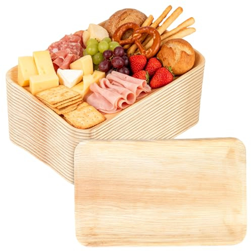 NAMYEUT 20 PCS Rectangular Palm Leaf Trays 9 x 14 inch, Picnic Party Serving Plates for Outdoor Camping and Family Gatherings