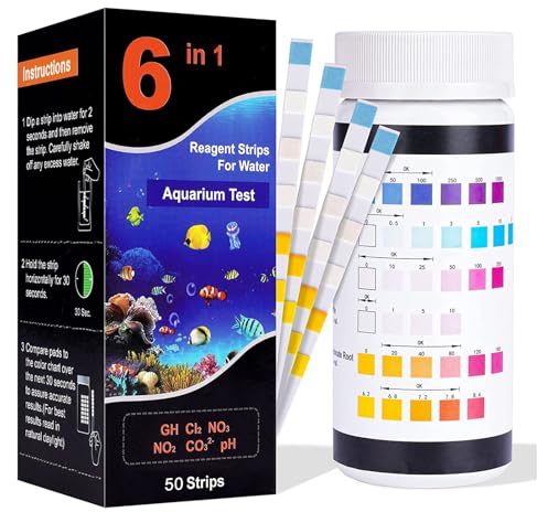 Quick And Easy Testing Kit 6-in-1 Aquarium Test Strips Water Quality Test Strips For Fish Tank Pond Freshwater Pool Hot Tub, Testing Hardness Chlorine Ni-tra-te ni-tri-te Carbonate PH (50 Pieces)