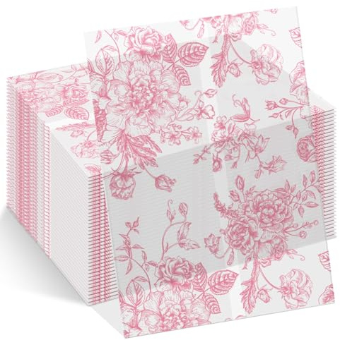 ForraFun 100 Pack Pink Floral Vellum Jackets Bulk for 5x7 Invitations Pre-Folded Vellum Paper Envelope Inserts Liners Invitation Sleeves Wraps Accessories Kit for Wedding Birthday Bridal Party