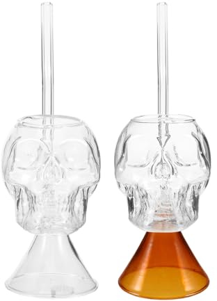 SOLUSTRE Lot de 2 verres en forme de tête de mort pour cocktails, fêtes d'Halloween, vin, verres transparents pour, maison, bar, club, restaurant, hôtel