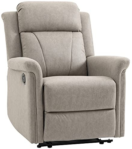 HOMCOM Sillón Relax Reclinable Manual, Sillón Relax de Tela con Reposabrazos, Reposapiés, Respaldo Alto, Acolchado Grueso, Butaca Reclinable hasta 135º para Salón, Dormitorio, Oficina, Gris