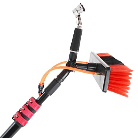 MEVZHH Spazzole, Palo Di Pulizia Della Finestra, Spazzolacopica Alimentata con Acqua 3-In-1 W Squeegee, Spazzola Di Puliziacopica in Lega Di Alluminio Del Pannello Solare a Testa Di Spazzola Rotabile