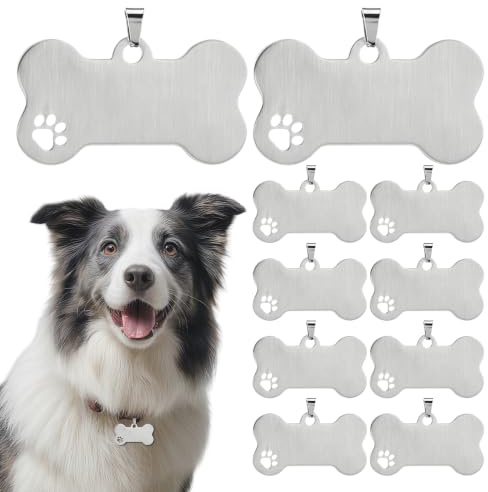 Gatuida 10 Stück Edelstahl Hundemarken Knochenform Hunde-Id-Tags Zum Gravieren Personalisierte Namensschilder Für Hunde Und Katzen Erkennungsmarke Mit Hohlkrallen Für Halsbänder