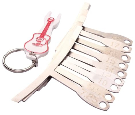 Hoement 9 Piezas Galgas Metálicas para Radio de Diapasón de Guitarra Herramientas Luthier con Medidas Grabadas para Preciso de Puente y Sillín Incluye Llavero Color