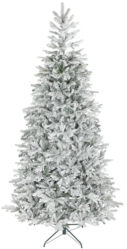 HOMCOM Albero di Natale 210 cm con 1154 Rami Ignifughi, Albero di Natale Innevato Artificiale Folto, Effetto Realistico, con Base in Metallo Pieghevole, per Casa, Ufficio e Negozio, Facile Montaggio